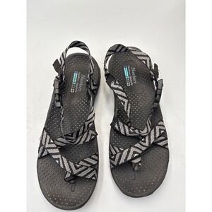 Skechers Outdoor Lifestyle Women's 8 Black Gray Strappy Toe Wrap Sandals SN40872
